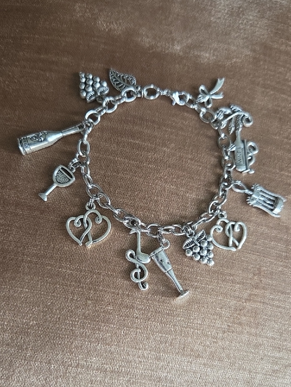 Silver-Tone Wine & Hearts Charm Bracelet - Women Jewelry